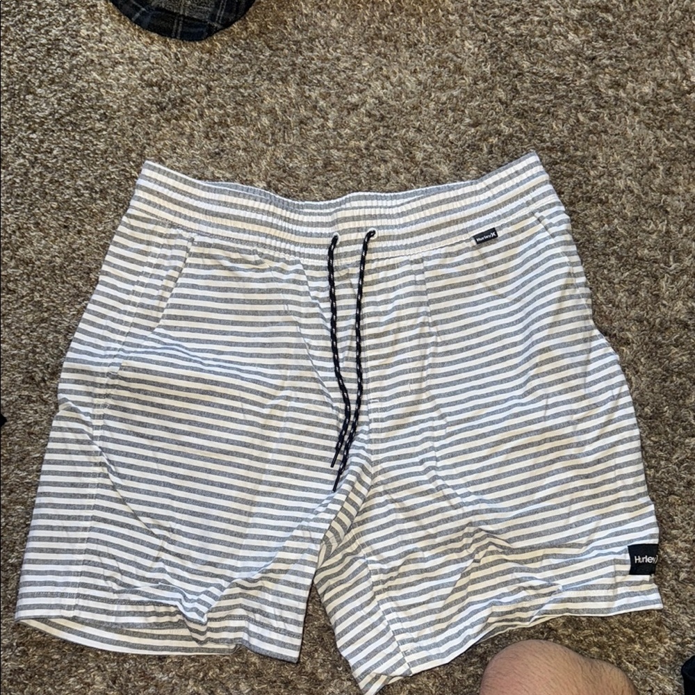 Hurley Men's Striped Swim Shorts - Black and White